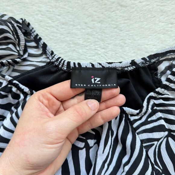 Vintage Ruffled Blouse \ Y2K Zebra Print Top by IZ Byer - Picture 11 of 13